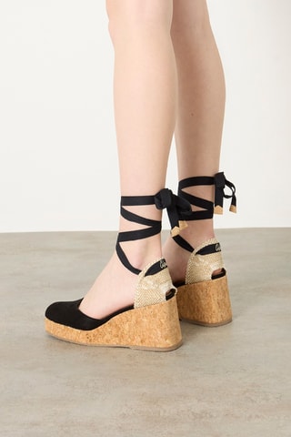Nubuck Hoge Sandalen met Sleehak Tina - Zwart