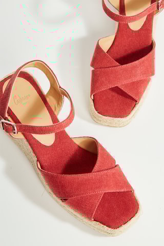Biologisch Katoenen Espadrilles met Sleehak Thea - Rood