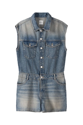 Combishort sans manches en jean - Bleu