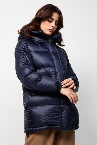 Lange Gewatteerde Jas met Capuchon Delhi - Marineblauw