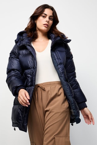 Lange Gewatteerde Jas met Capuchon Delhi - Marineblauw