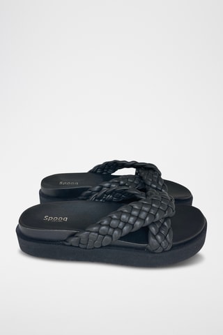 Leren Platform Sandalen - Zwart