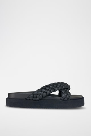 Leren Platform Sandalen - Zwart
