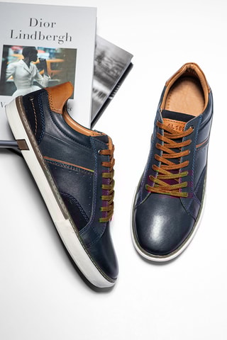 Leren Sneakers Niels - Marineblauw en Bruin - Marineblauw