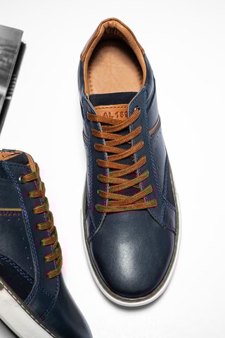 Leren Sneakers Niels - Marineblauw en Bruin - Marineblauw