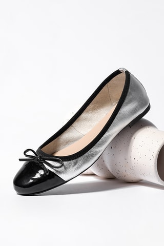 Leren Ballerina’s Diane - Zilverkleurig en Zwart - Zilverkleurig en zwart