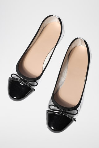 Leren Ballerina’s Diane - Zilverkleurig en Zwart - Zilverkleurig en zwart
