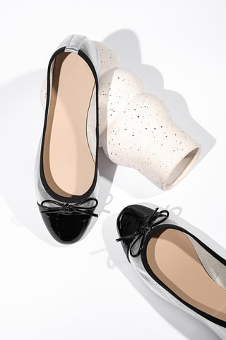 Leren Ballerina’s Diane - Zilverkleurig en Zwart - Zilverkleurig en zwart