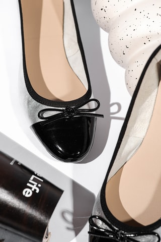 Leren Ballerina’s Diane - Zilverkleurig en Zwart - Zilverkleurig en zwart