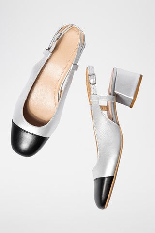 Leren Slingbacks Jennifera - Zilverkleurig en Zwart - Zilverkleurig en zwart