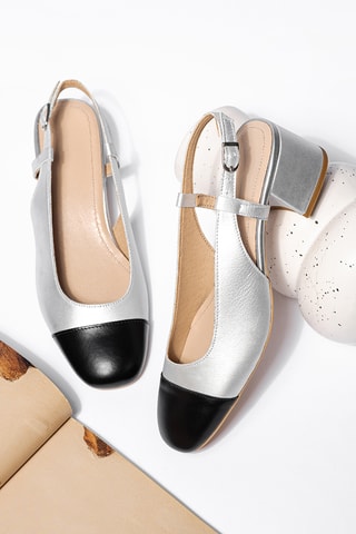 Leren Slingbacks Jennifera - Zilverkleurig en Zwart - Zilverkleurig en zwart