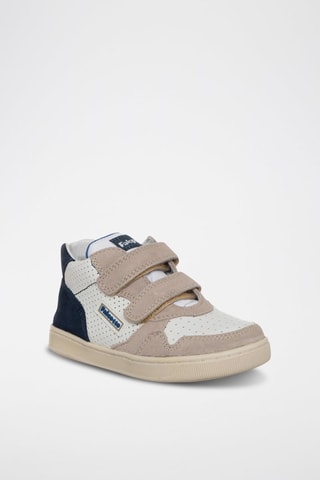 Baskets montantes en cuir - Beige et bleu marine