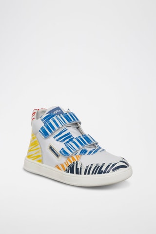 Baskets montantes en cuir - Blanc et jaune