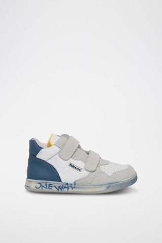 Baskets montantes en cuir - Blanc et bleu marine