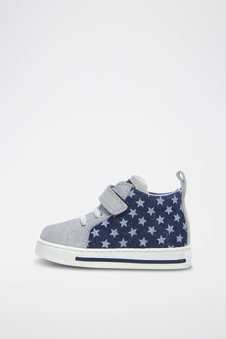 Baskets montantes en cuir - Gris et bleu marine