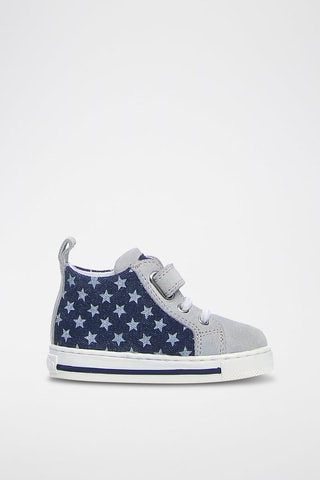 Baskets montantes en cuir - Gris et bleu marine