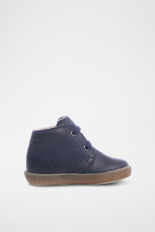 Bottines en cuir nappa, laine et lin Conte - Bleu marine