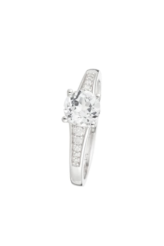 Solitaire Sirana - Or blanc, diamants et topaze