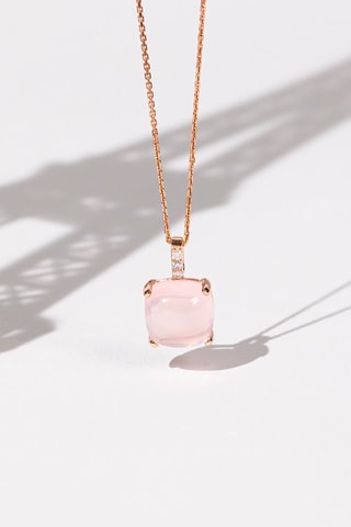 Pendentif Rose Dragée - Or rose, diamants et quartz rose