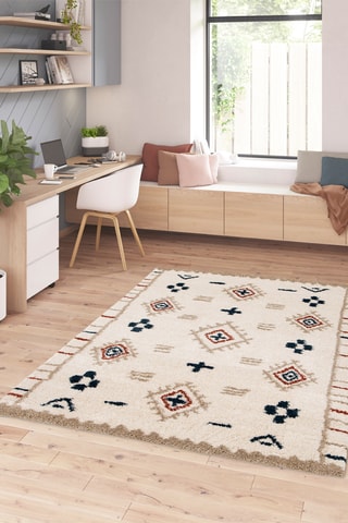 Tapis Tibet - Ecru et bleu foncé