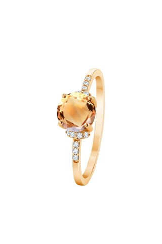 Bague - Or jaune, diamants et citrine