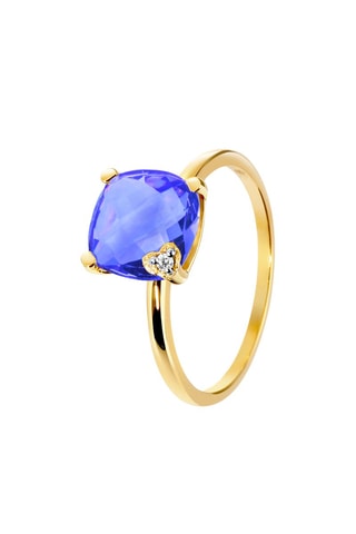 Bague - Or jaune, diamant et quartz