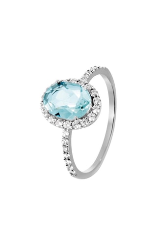 Bague - Or blanc, diamants et topaze