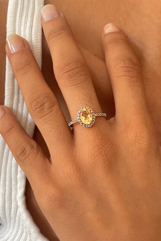 Bague - Or jaune, diamants et citrine