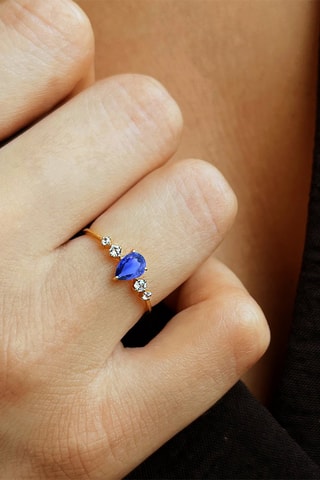 Bague - Or jaune, topazes et saphir