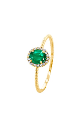 Bague - Or jaune, diamants et émeraude