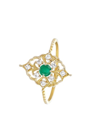 Bague - Or jaune, topazes et émeraude
