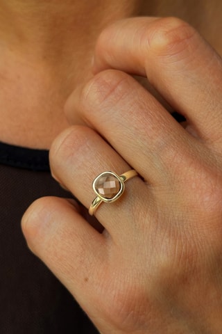 Bague - Or jaune et quartz fumé
