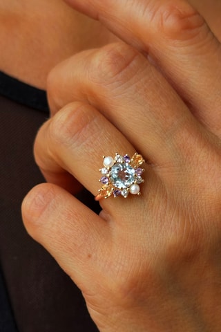 Bague - Or jaune, topazes, perles de culture, améthystes et citrines