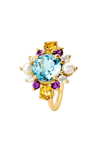 Bague - Or jaune, topazes, perles de culture, améthystes et citrines