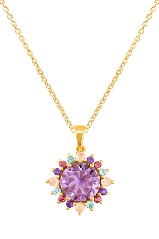 Pendentif - Or jaune, améthystes, quartz, grenats rhodolites et topazes
