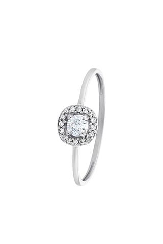 Bague - Or blanc, diamants et topaze