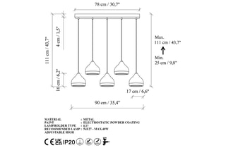 Suspension Yildo - Noir et doré - 5 x 40 W