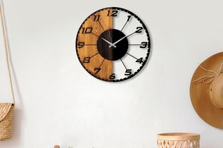 Horloge en bois Linear - 56 x 3 x 56 cm - Naturel et noir