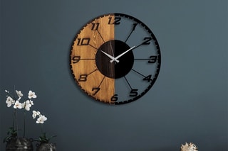 Horloge en bois Linear - 56 x 3 x 56 cm - Naturel et noir
