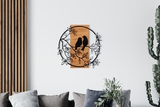 Décoration murale en bois Birds in love 1 - 59,5 x 58,5 cm - Naturel