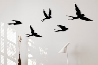 Décoration murale 5 oiseaux - 33 x 22,5 cm - 13,5 x 17 cm - 16 x 10 cm - 23,5 x 15,5 cm - 17 x 10 cm - Noir