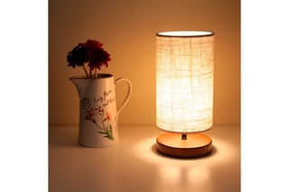 Lampe à poser en bois - Naturel et crème