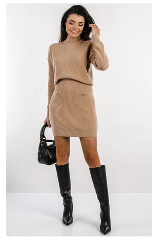 Jupe fourreau en laine taille haute - Beige