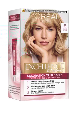 Permanente Kleuring Triple Soin Excellence Crème - 8 Lichtblond - Normaal Haar
