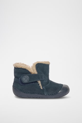 Bottines fourrées en cuir Baby Bubble - Bleu marine