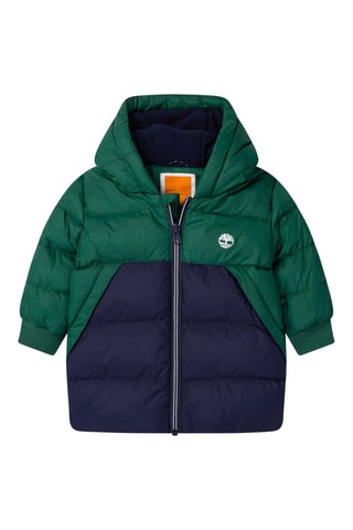 Gewatteerde Jas met Capuchon Groen en Marineblauw