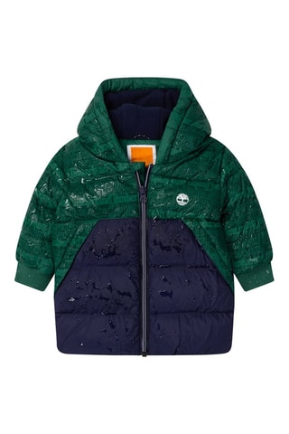 Gewatteerde Jas met Capuchon Groen en Marineblauw