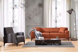 Canapé Petra - Orange - 3 places - Toucher tissu