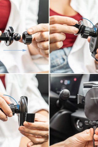 Telefoonoplader en -houder voor in de auto. Zwart