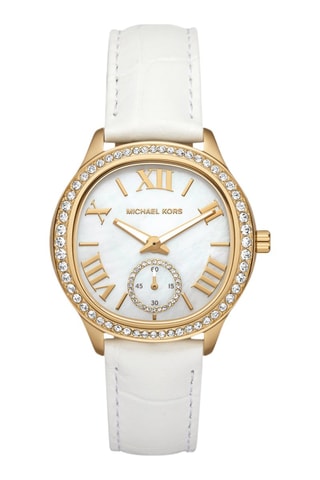 Montre à quartz en cuir - Blanc et doré